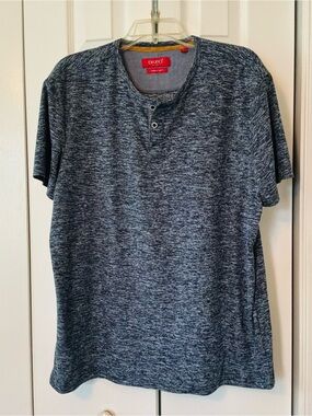Bruno Milano Mens LARGE Blue Heather Henley Super Soft T-Shirt Short Sleeve